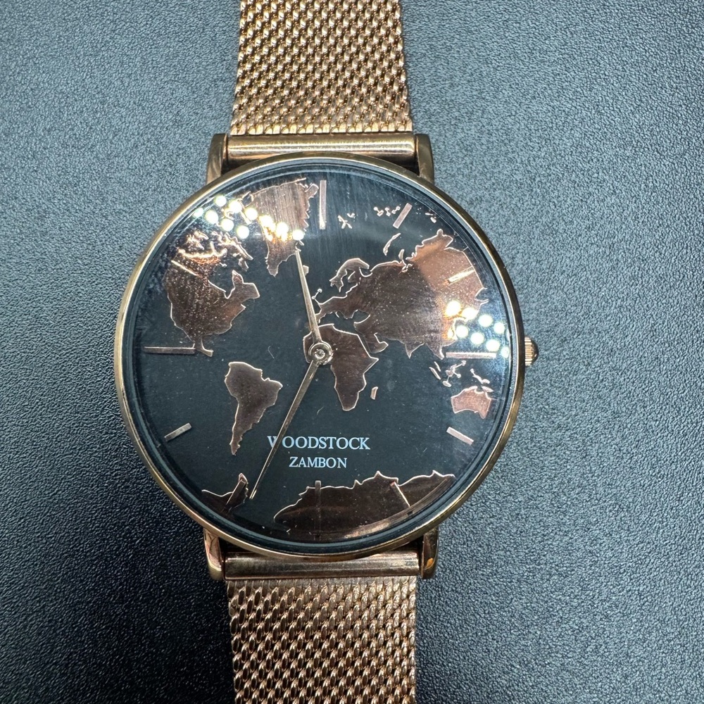 Men's Rose Gold Mesh World-Map Watch